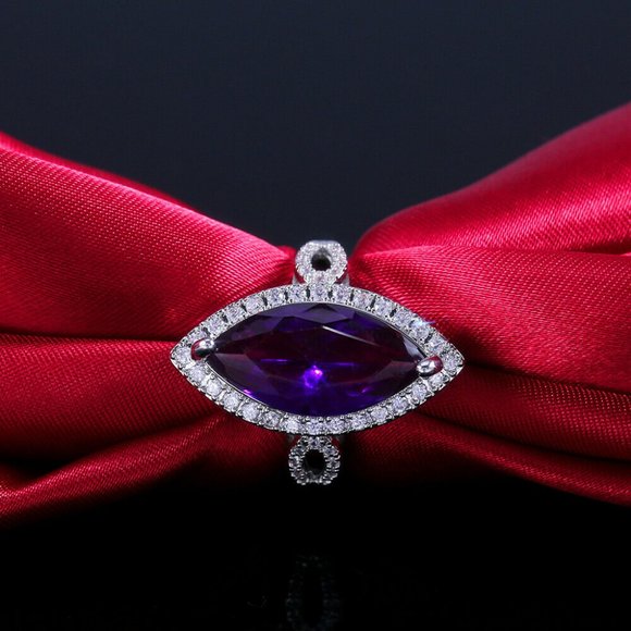 Luxury s925 Silver Marquise Cut Amethyst Ring - Picture 4 of 7
